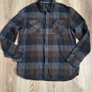 Vans Brown and Gray Plaid Casual Button Down Shirt
